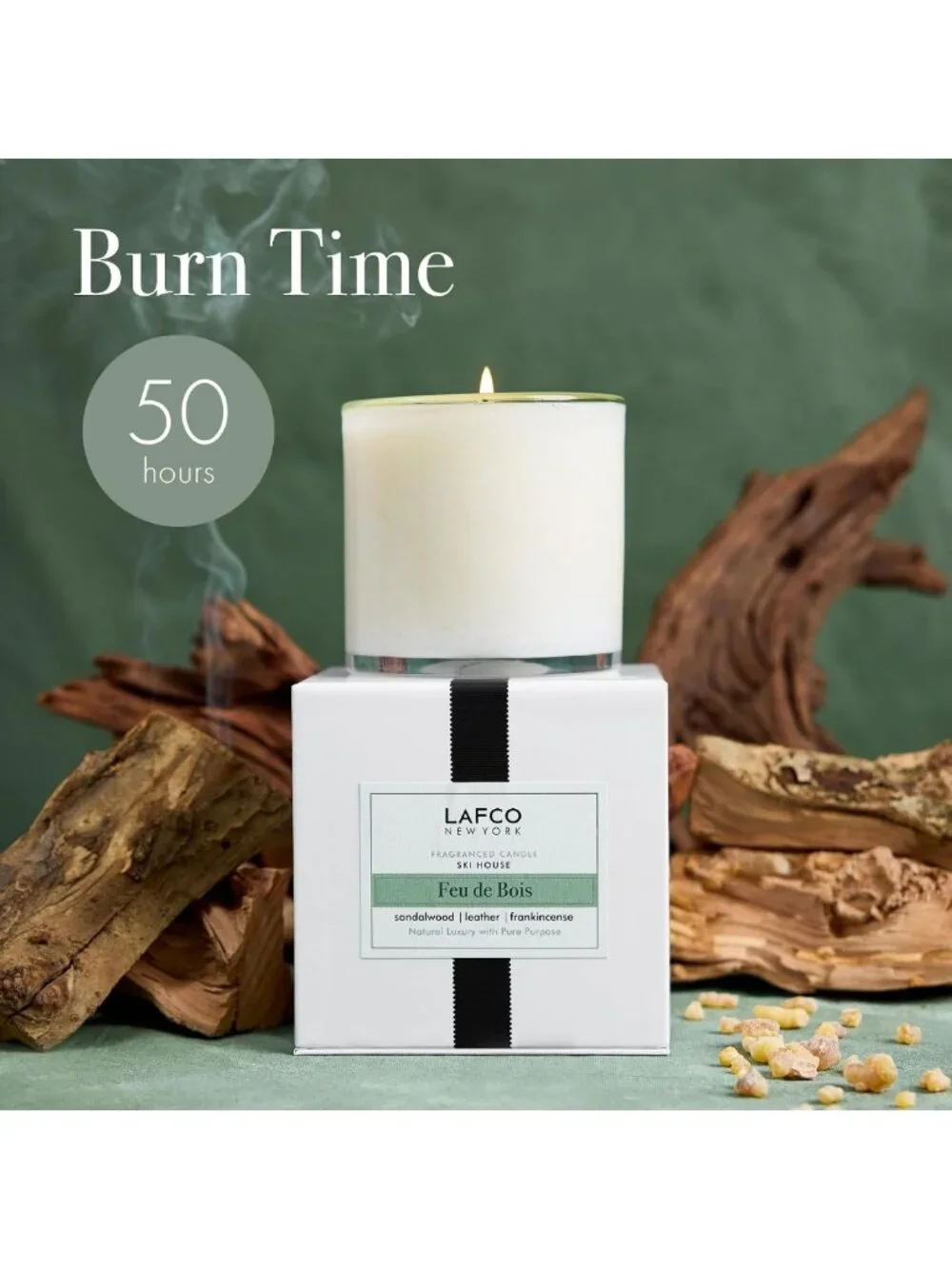 Classic Feu de Bois Candle - 6.5 oz, 50-Hour Burn, Reusable Glass Vessel, USA